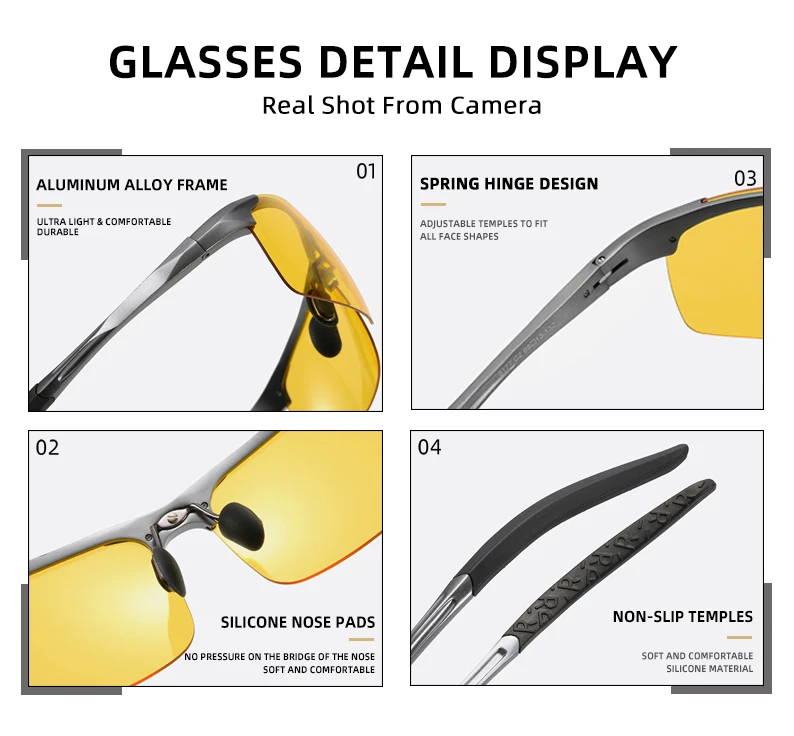 SZTZX Anti-Glare Tag Nacht Vision Photochrome Brille Männer Polarisierte Fahren Angeln Gläser Aluminium Randlose Reitbrille – Detail 17