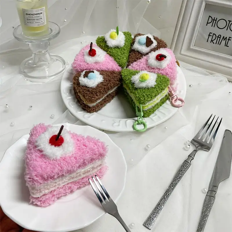 Cute Triangle Thousand Layer Cake Food Plush Keychain Creative Cartoon Doll Pendant Kawaii Backpack Ornament Decoration Gifts