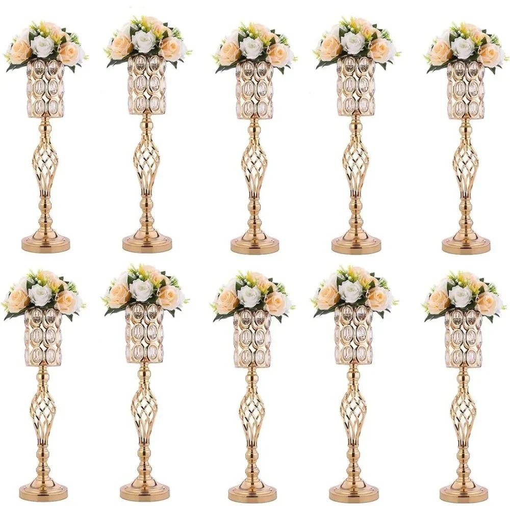 

Wedding Accessories 24in Gold Versatile Tall Flower Holders Set of 10 Metal Diamond Crystal Wedding Centerpiece Vases for Tables