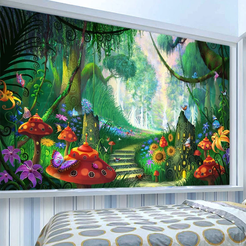 Papel de parede 3D personalizado mural floresta mágica fundo sala de estar  decoração de parede pintura papel de parede 200 cm (W)×140 cm (H)