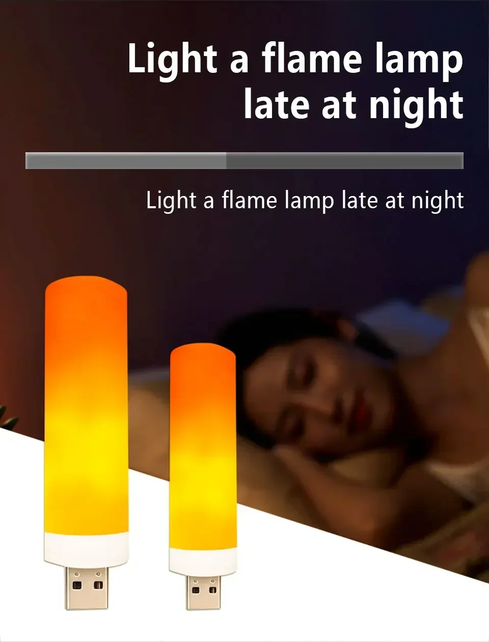 Description Picture 4 of itemLED Non-eye Harming Flame Night Light USB Plug-in Bedside Lamp Warm Light Ambient Light Night Study Reading Light Small Portable