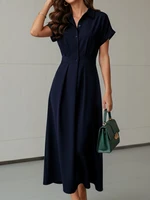 ZANZEA Elegant Chic Women Long Dresses Casual Short Sleeve Collared High Waisted Casual & Day Shirt Dress Solid Color S-3XL - Image 5