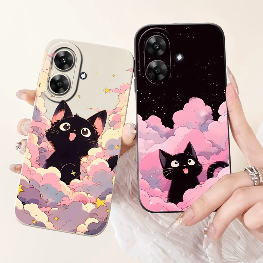 Cute Cat Grid Pattern Soft TPU Phone Case - Stylish Protective Back Cover in Black