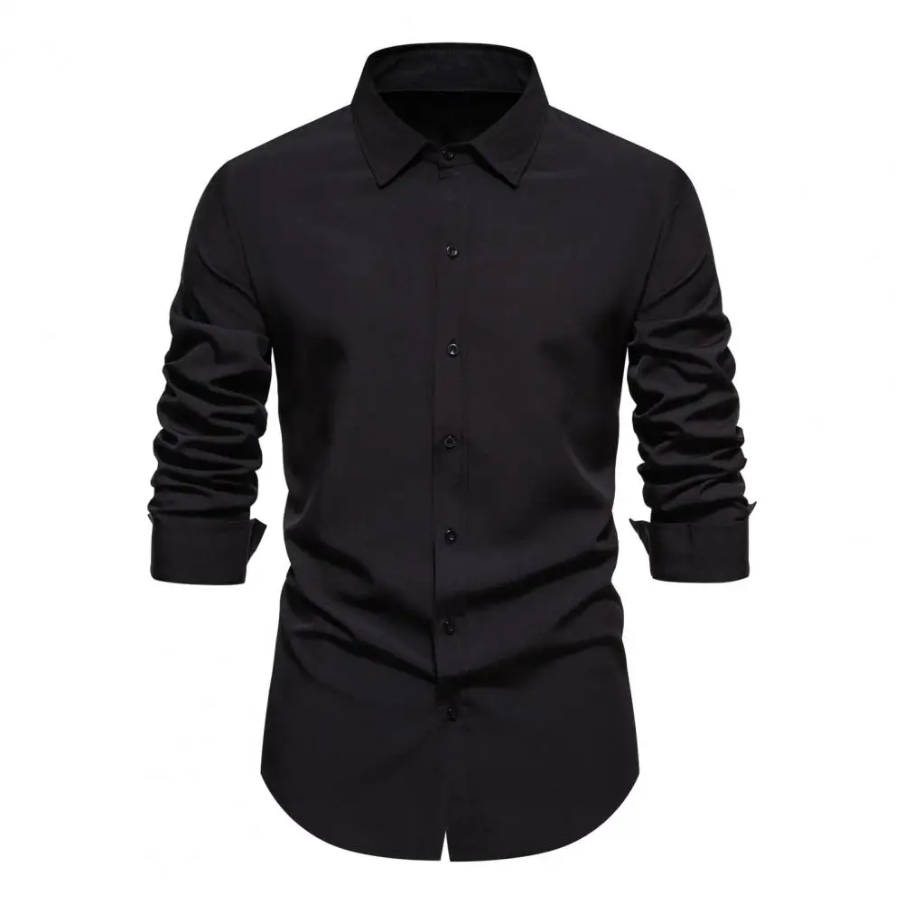 

Loose Fit Men Shirt for Layering Formal Business Style Men's Slim Fit Long Sleeve Shirt with Soft Buttons Lapel for Professional