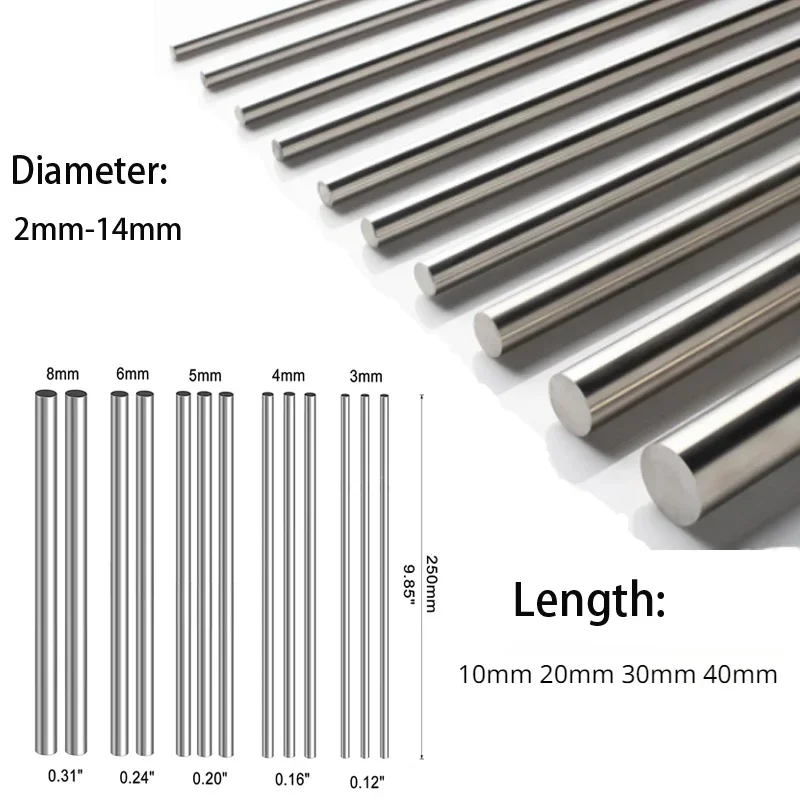 10/25Pc Stainles Steel Solid Round Rod Lathe Bar Stock Assorted for DIY Craft Tool Diameter 2mm 2.5mm 3mm 5mm 6mm 8mm 10mm14mm