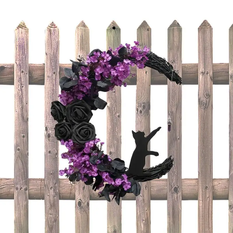 

Halloween Wreath Cat Moon Wreath Ghost Halloween Party Pendant Door Hanger Front Porch Wreath Home Decoration