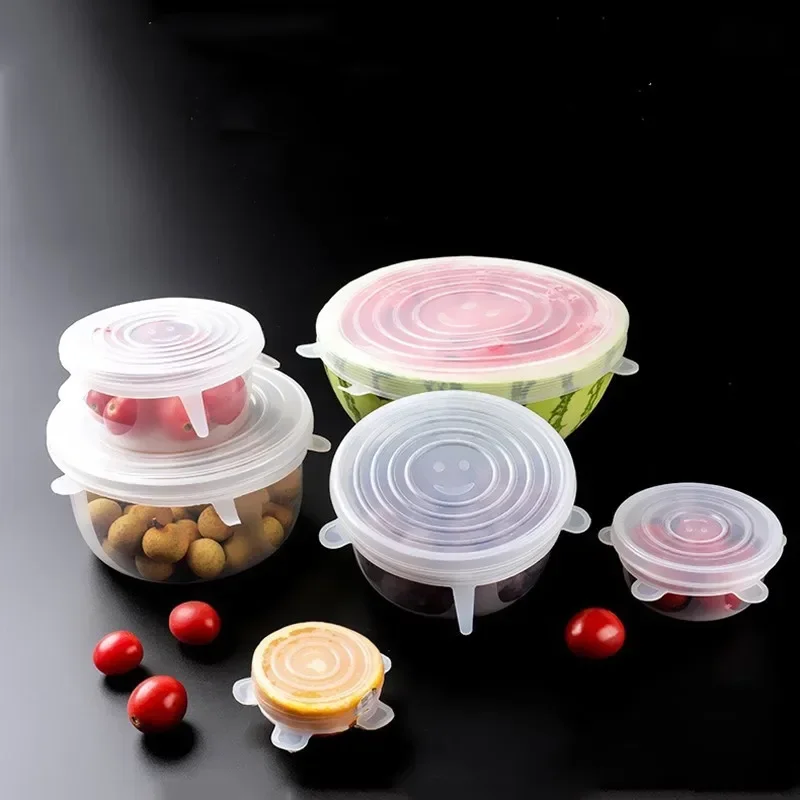 

6Pcs Silicone Cover Stretch Lids Reusable Airtight Food Wrap Covers Keeping Fresh Seal Bowl Stretchy Wrap Cover Kitchen Cookware