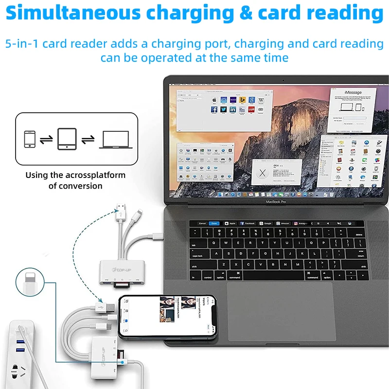 SD Card Reader 5 In 1 USB HUB For iPhone iPad MacBook USB 3.0 Type C to SD TF Card Memory Reader Flash Drive OTG Adapter