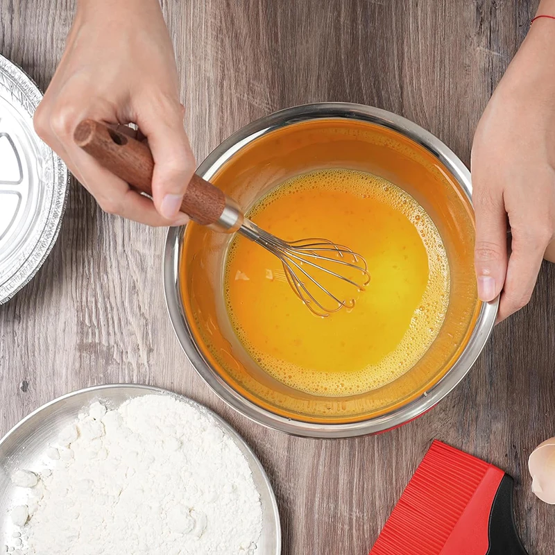 Stainless Steel Wire Whisk Kitchen Egg Beater for Blending Whisking Beating Frothing Stirring Batters Wooden Handle egg beater,wire whisk