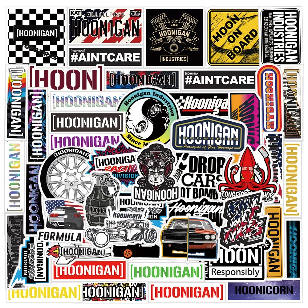 10/52Pcs Hoonigan Stickers Hoonigan Car JDM Racing Car Graffiti Stickers  for DIY Laptop Skateboard Motorcycle Bicycle Sticker