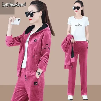Alternative view of Cotton T Corduroy Fashion Suit Women 2023 New Korean Version Spring and Autumn Sportswear Leisure Two Sets