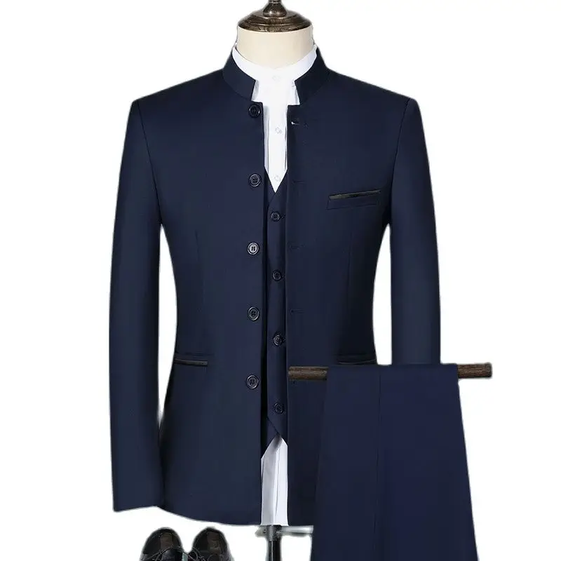 Men's Casual Chinese Style Suit Set Slim Fit Blazers Jacket Coat Pants Vest mens suit