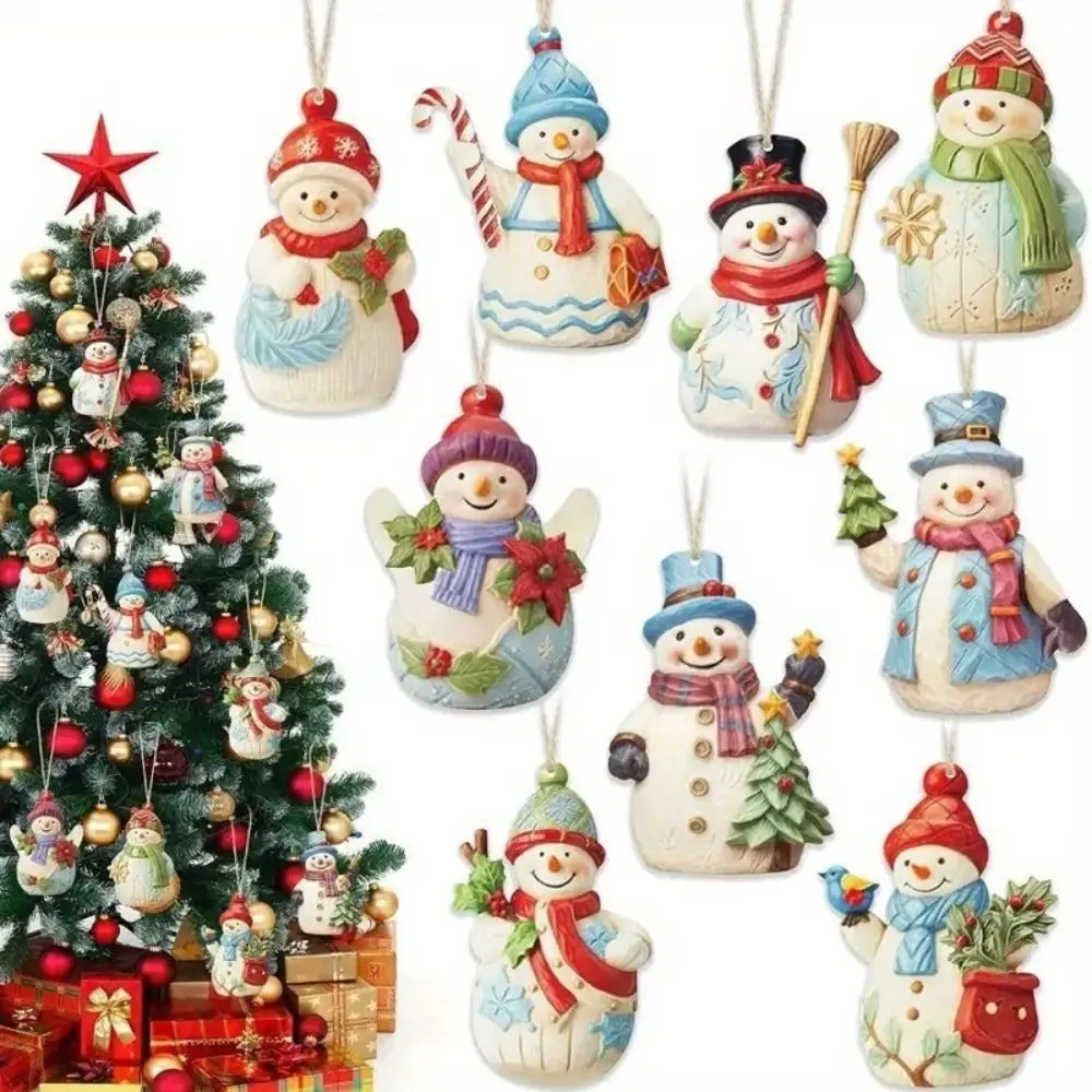 18Pcs Painted Design Wooden Snowman Pendant with Lanyard Cartoon Style Christmas Hanging Ornament Decorative Set Versatile