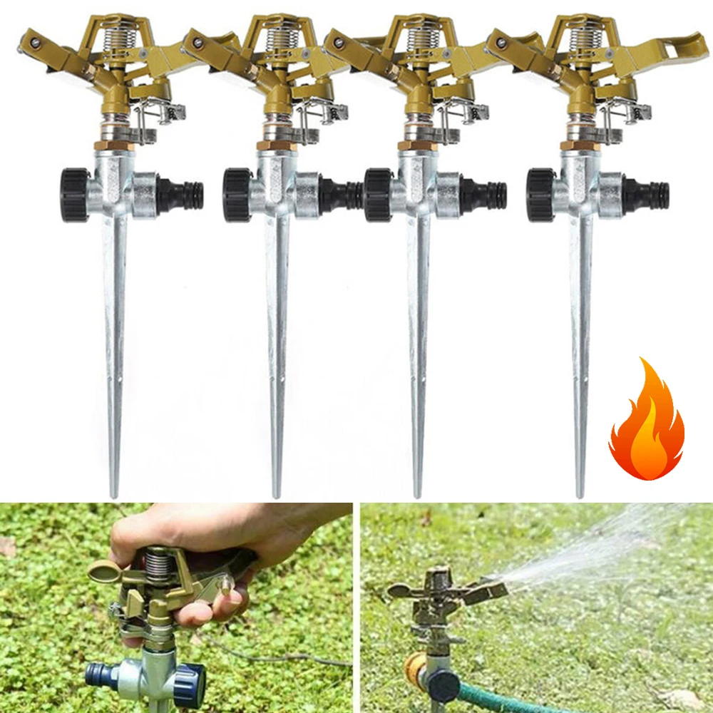 Garden sprinkler irrigation sprinklers Garden Sprinklers 360 Degree Adjustable Rotate Sprinkler Lawn Irrigation Metal Spiked Impulse Quick-Release 1/2" Hose Connector