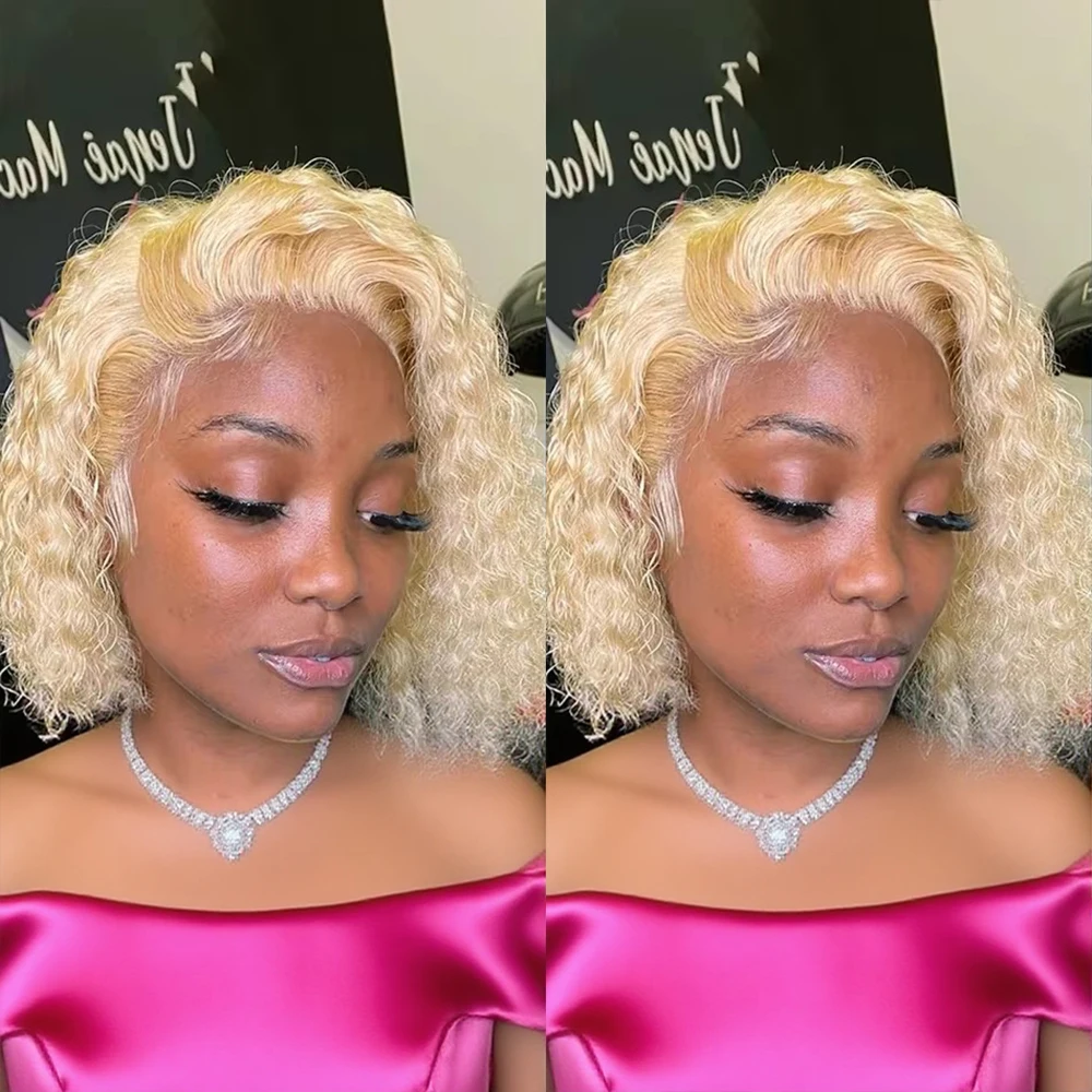 613 Honey Blonde 13x6 HD Lace Frontal Wig Human Hair Curly 10inch Deep Wave Brazilian bob Colored 13x4 Lace Front Wigs For Women 1