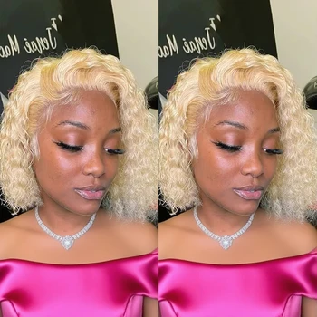 613 Honey Blonde 13x6 HD Lace Frontal Wig Human Hair Curly 10inch Deep Wave Brazilian bob Colored 13x4 Lace Front Wigs For Women 1
