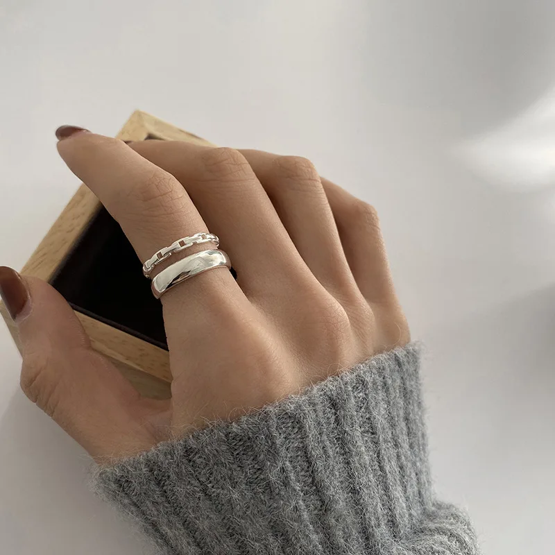 

Silver Color Ring for Women Girl Gift Fashion Vintage Double Layer Lock Design HipHop Party Daily Jewelry Wholesale Dropshipping