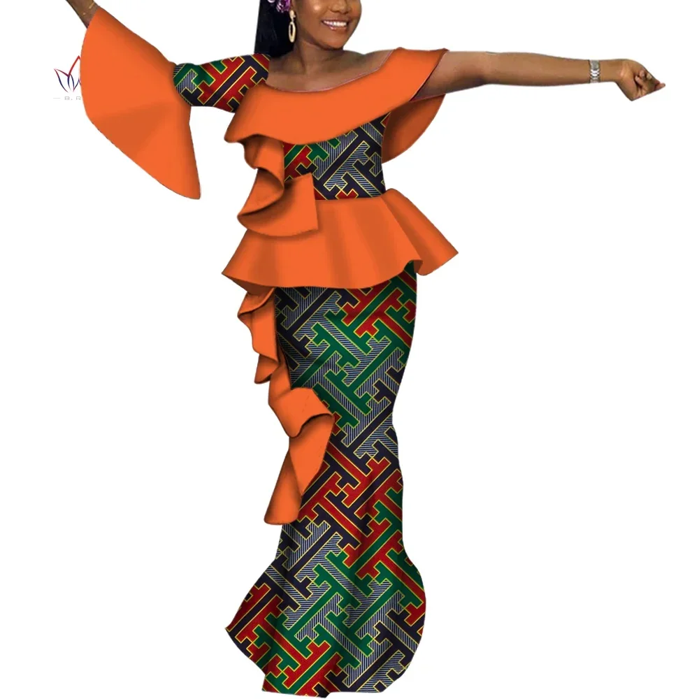 

BRW новый комплект с юбкой с Африканским принтом, 2 предмета, наряды Дашики, элегантный Африканский Топ и длинная юбка, традиционная африканская одежда WY7018