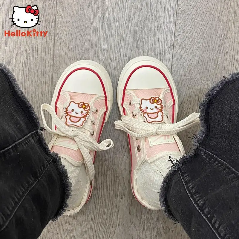 

Huili оригинальные розовые парусиновые туфли Hello Kitty аниме мультфильм летняя универсальная обувь женская повседневная обувь студенческие Кроссовки для бега