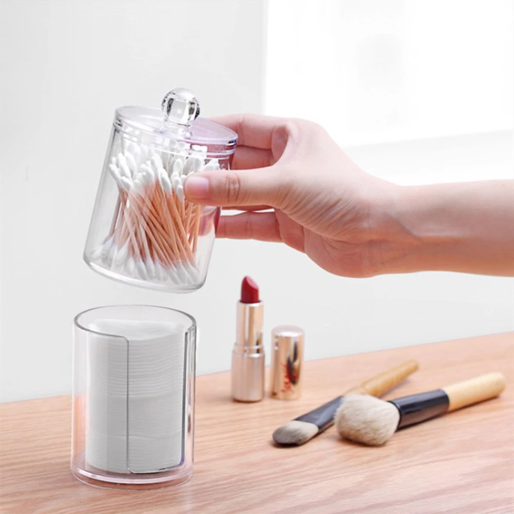 Acrylic multifunctional round receive box jewelry box new cosmetic make-up cotton swabs transparent container 2