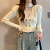Cropped Cardigan Women Formal V-neck Puff Sleeve Temperament Halter Autumn Winter Popular Chic French Style Elegant Advanced 3