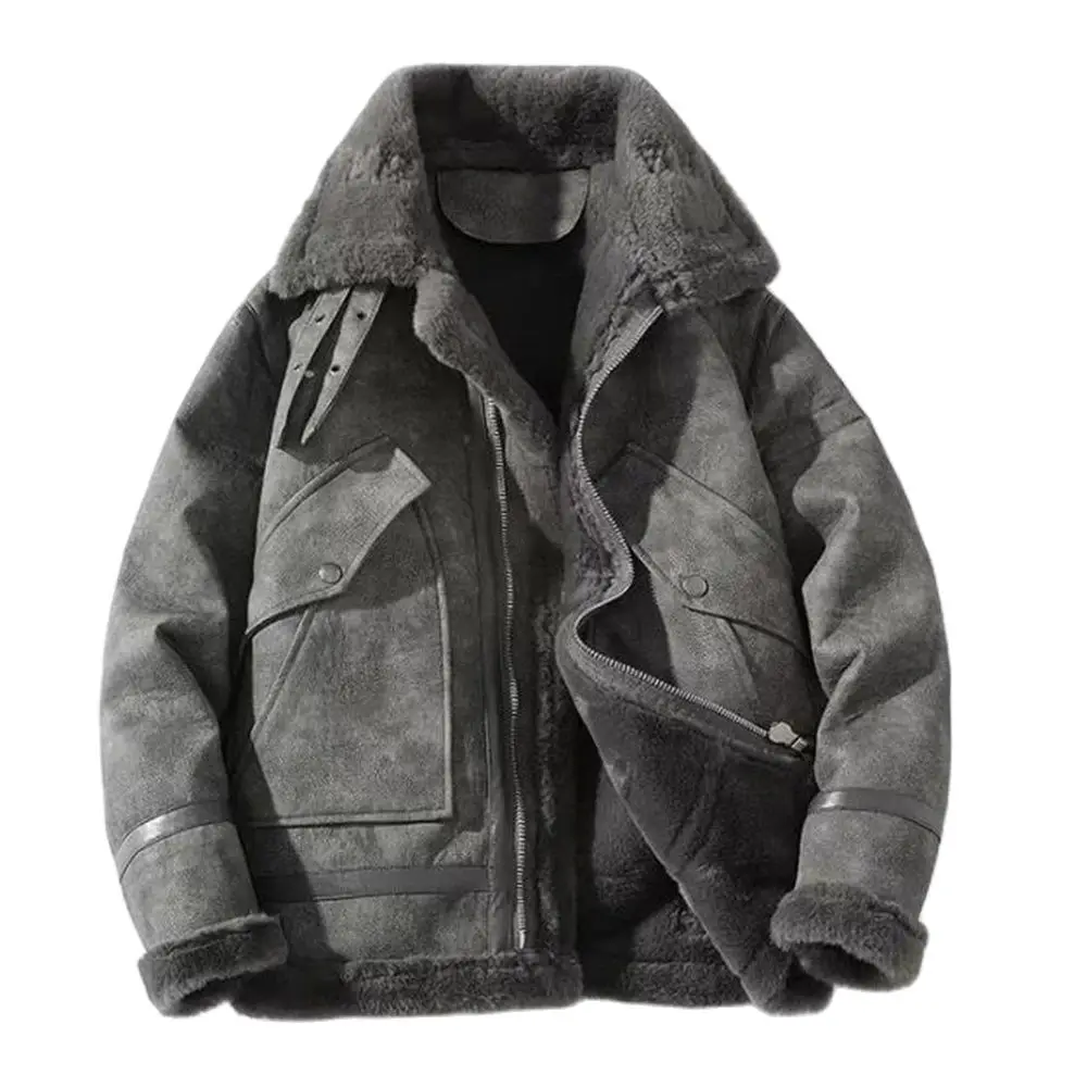 

Fur Men's Autumn Winter Thickening High-end Brand Leather Jacket / Plus Velvet Thickening Fashion Large Size Khaki Man PU Jacket