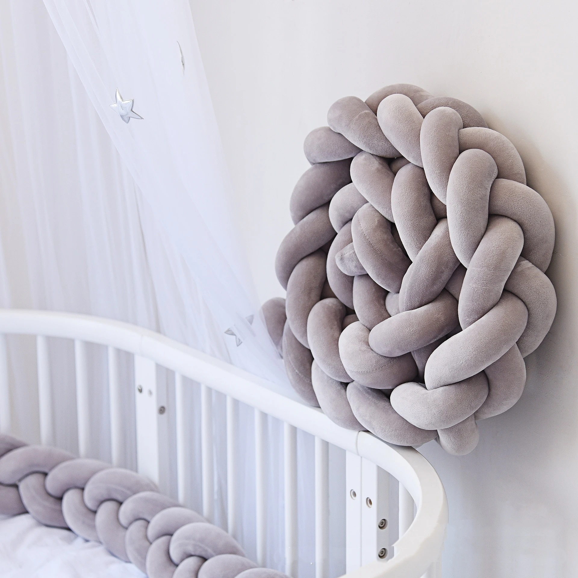 Crib Bumper 2M Baby Bed Bumper Long Knotted 3-strand Braided for Infant Crib Protector Cot Bumper Room Decor Crib Bedding Set
