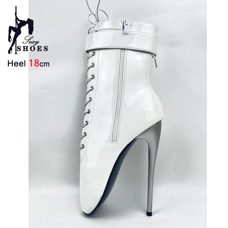 2025 Sexy Lock Wrap Strap Ankle Boots For Woman 18CM Extreme high heels White Short Booties Mujer Women Ballet Boots Size 36-46