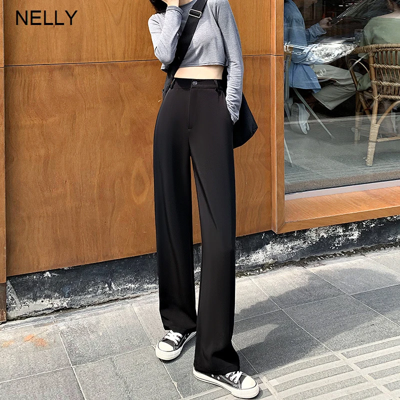 Pantalon de costume à jambes larges pour femmes, droit, ample, coupe Slim,  taille haute, noir, décontracté, pour le nettoyage, Extra Long, 2022 |  AliExpress