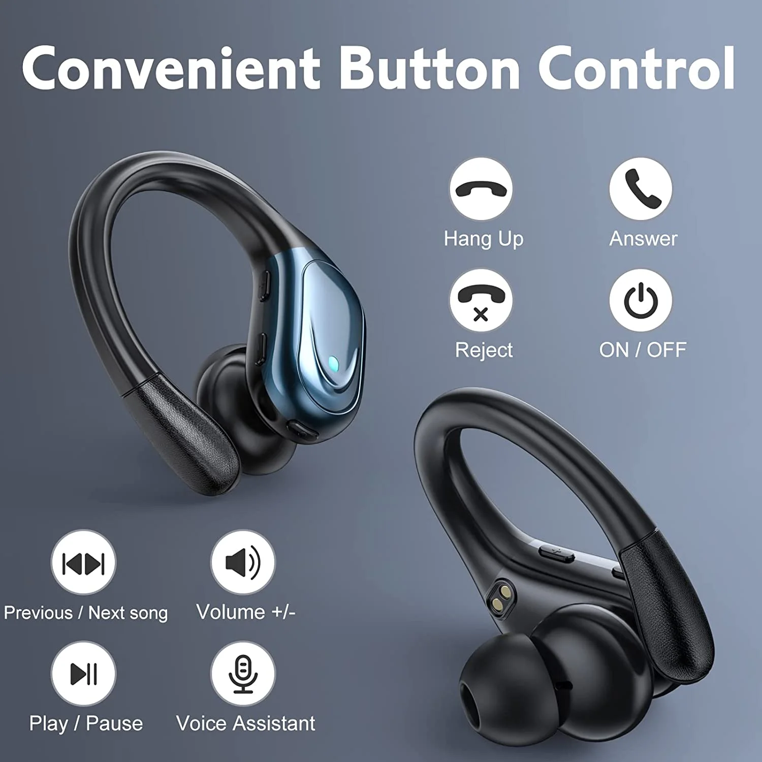 Auriculares Inalambricos, Auriculares Bluetooth 5.3 Deportivos, 60H de  Reproducción, Pantalla LED, Cascos Inalambricos Bluetooth con Gancho, IP7  Impermeable, Hi-Fi Estéreo Auriculares con Microfono - AliExpress