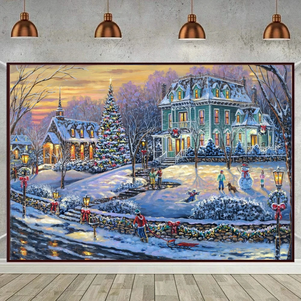 NEWENMO Diamond Painting Winterdorf - 5D DIY Diamantbild 30x40cm Für Erwachsene