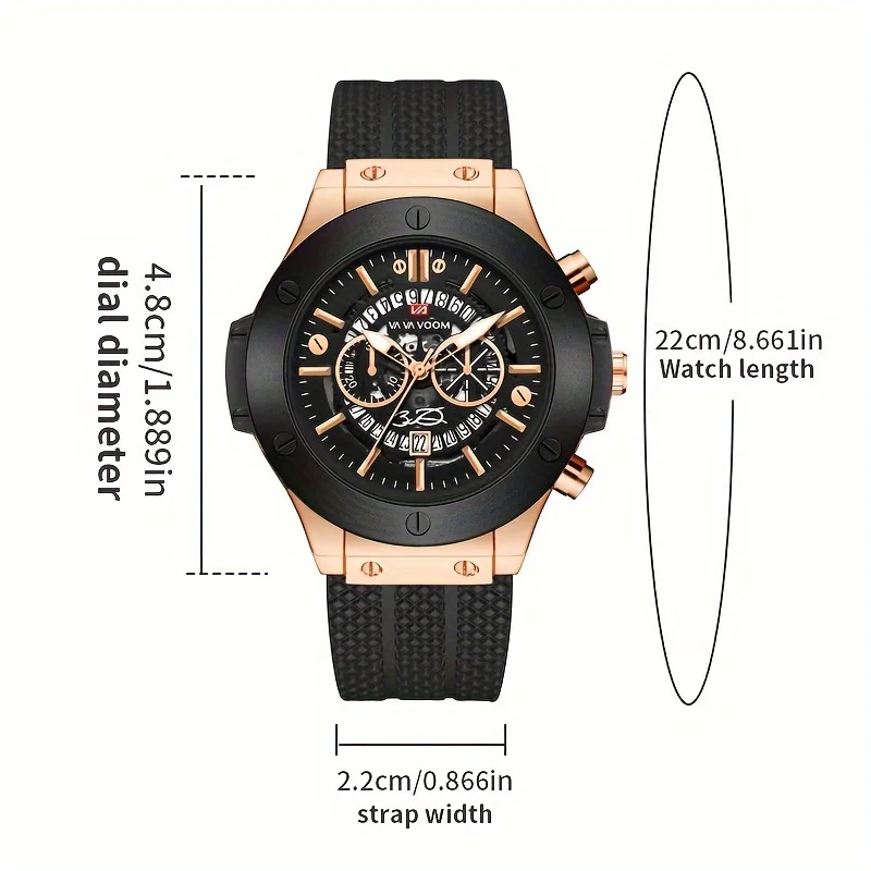 Luxury Men's Sports Watch - 2023 Edition: Silicone Strap, Japanese Movement, Calendar Feature, Waterproof Quartz Design