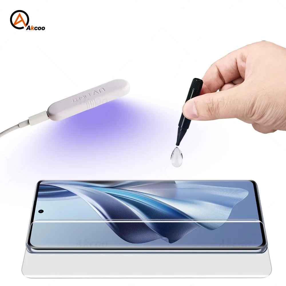 Akcoo протектор экрана для OPPO Reno10 Pro УФ Полное покрытие экрана Клей закаленное стекло пленка для oppo reno10 УФ стекло