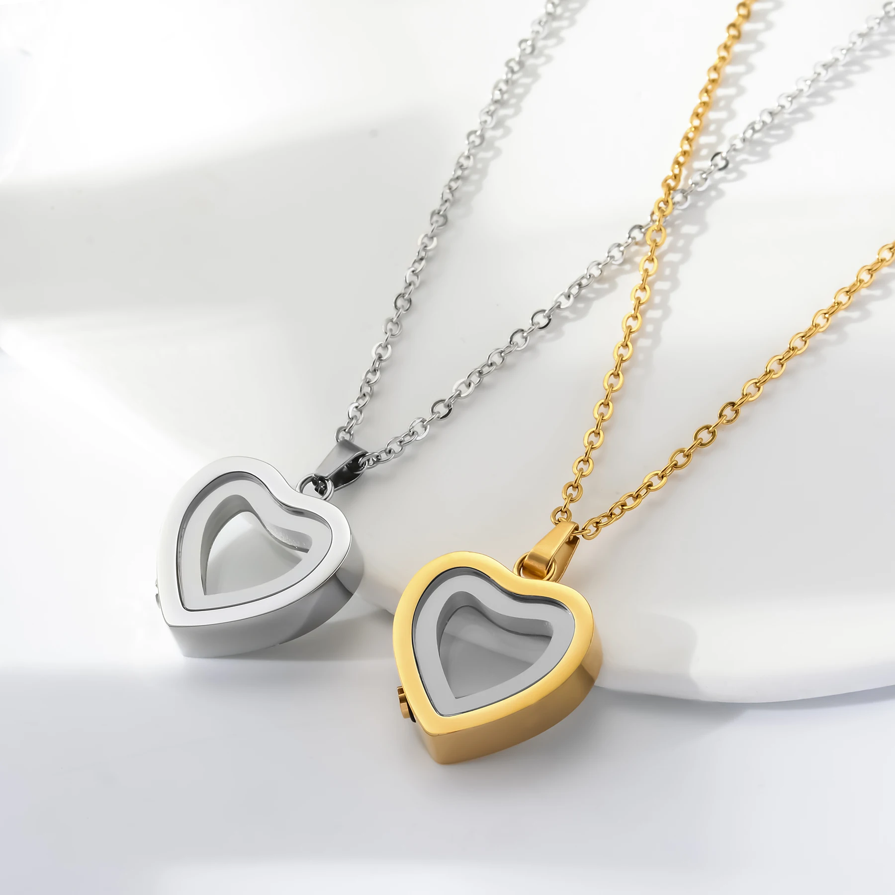 Glass Cremation Jewelry Necklace for Ashes Heart Memorial Lockets for Ashes Stainless Steel Keepsake Urn Ashes Pendants 4Colors 6