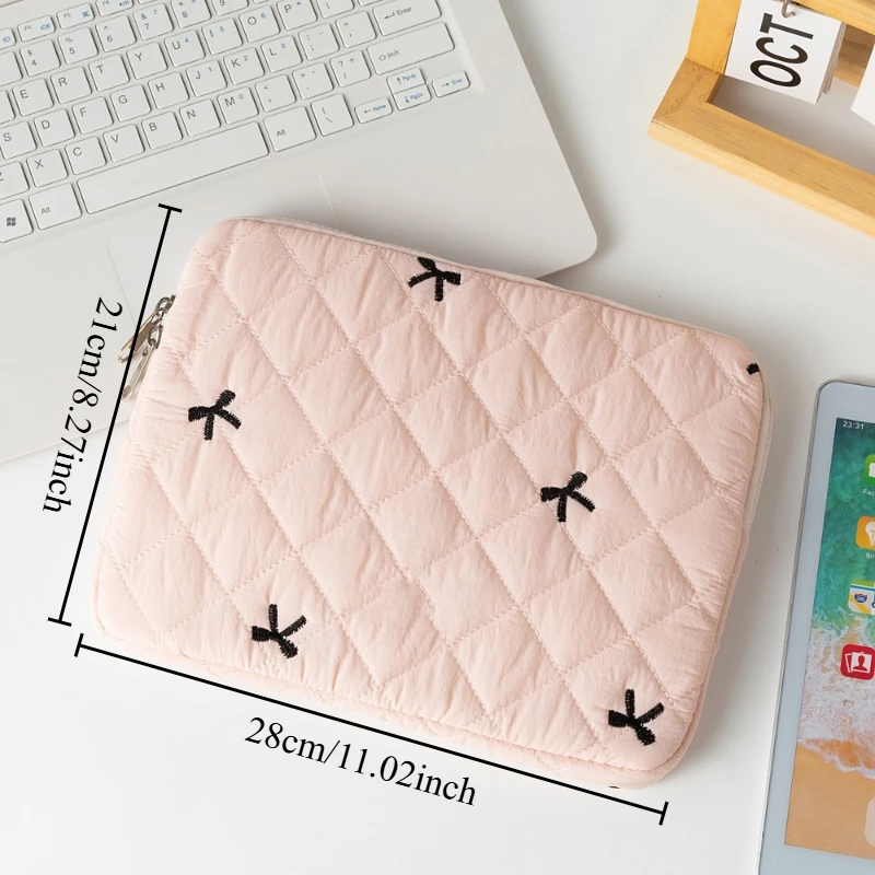 1PC Large Capacity Tablet Storage Bag, Cute Floral Bow Storage Bag, Stationery Travel Storage Bag, Makeup Bag, Diamond Grid Bag