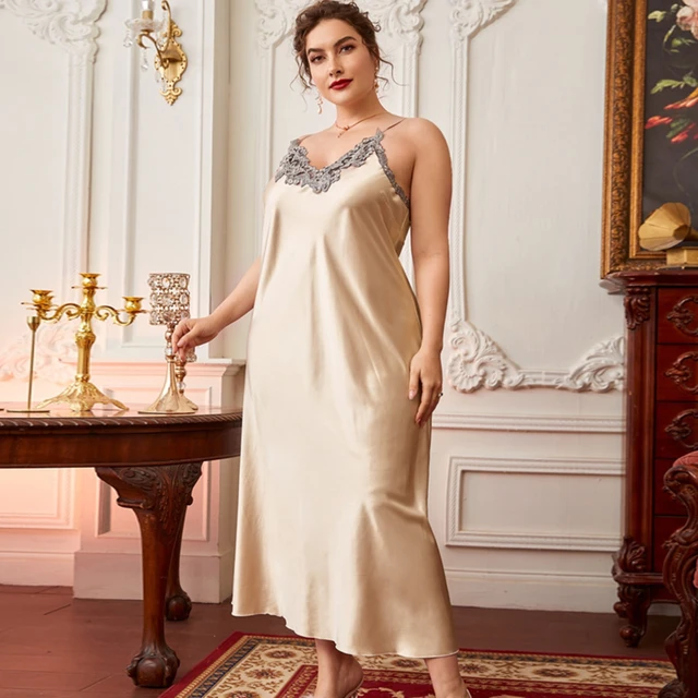 Buy Long Silk Night Gown Sleeveless Sleepwear Lingerie Plus Size Ladies  Nightwear Sexy Satin Night Dress Chemise Satin Slip Women's Nightgown  Online in India 