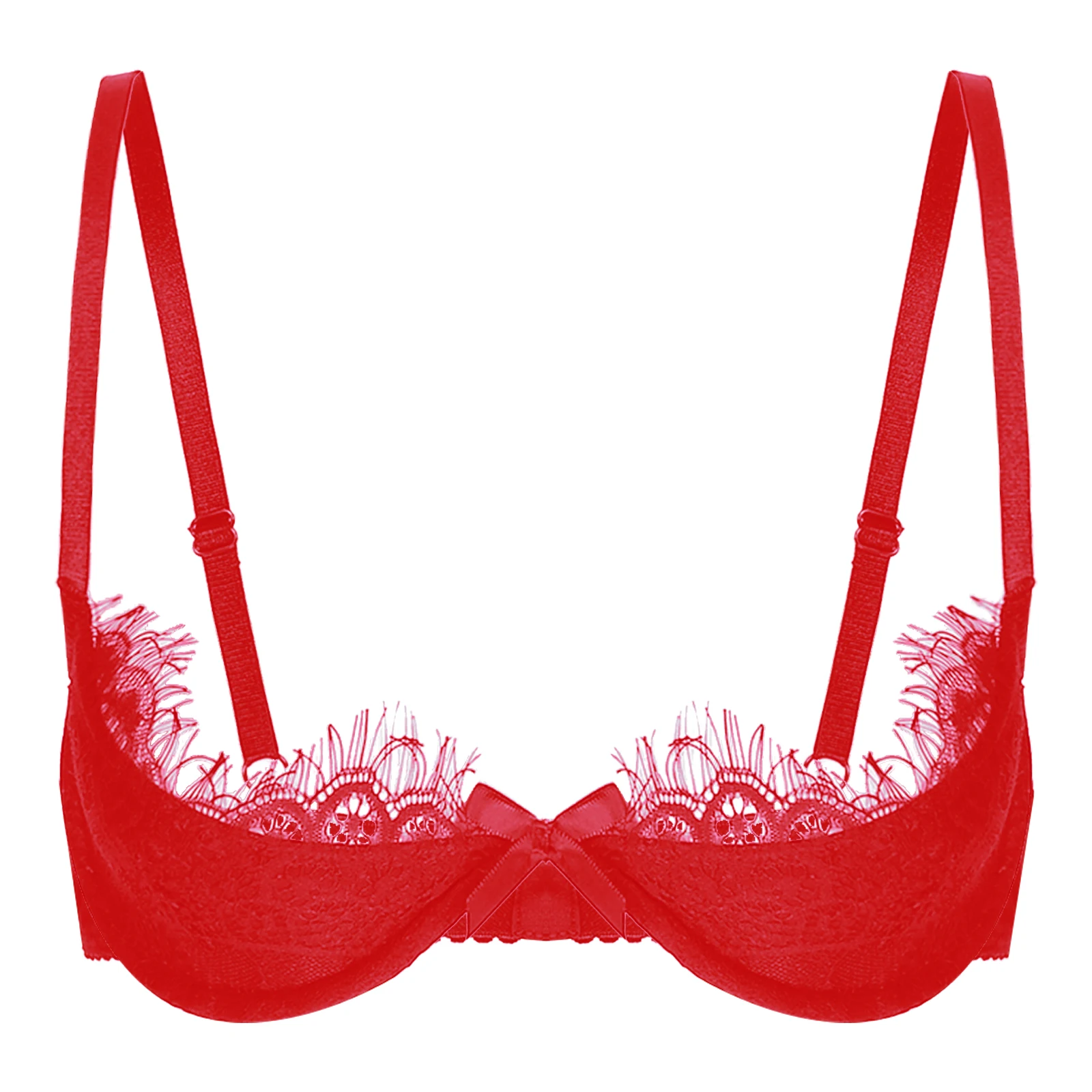 Women See-Through Lace Hollow Out Bra Lingerie Exotic Open Cups