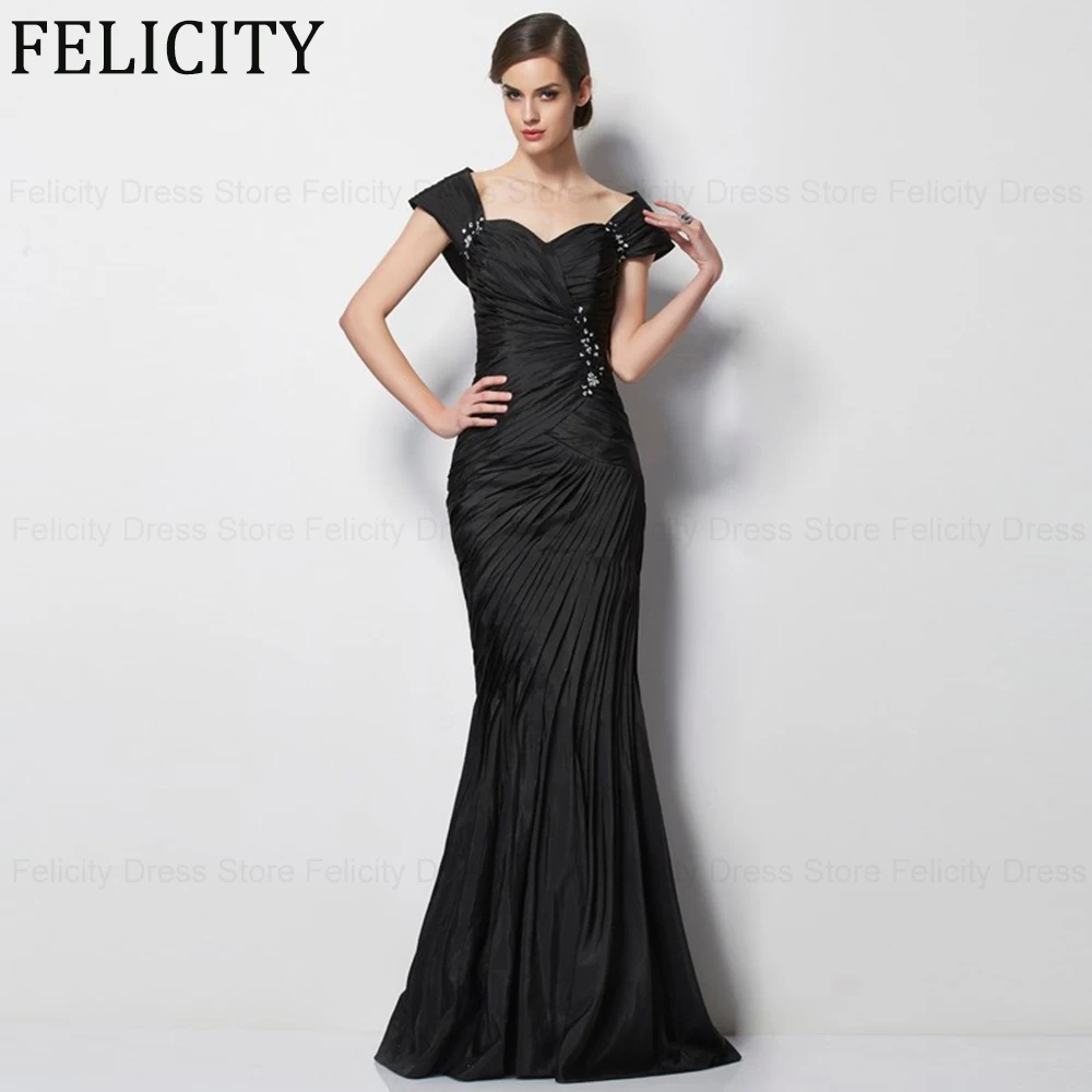 

Черное элегантное платье для матери невесты 2024, вечерние платья-русалки до пола для гостей свадьбы, плиссированные вечерние платья до пола с бисером
