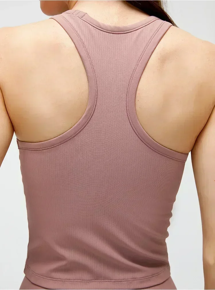 Lemon Women Ribbed Yoga Sports Vest Tops Gym Sports Top Running Fitness Underwear with Chest Pad Womens Clothing Tank Top