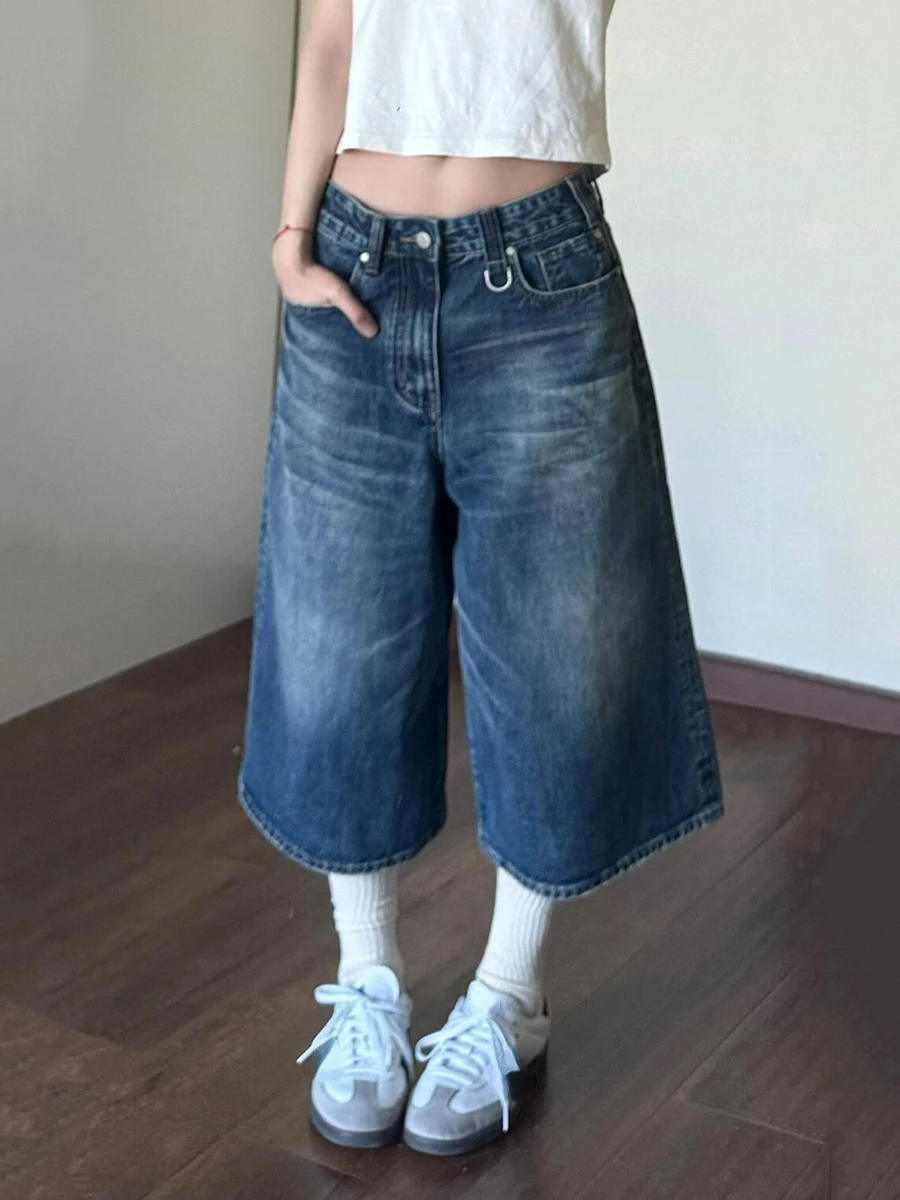 2025 Vintage Wash Whiskers Denim Shorts Women Low Rise