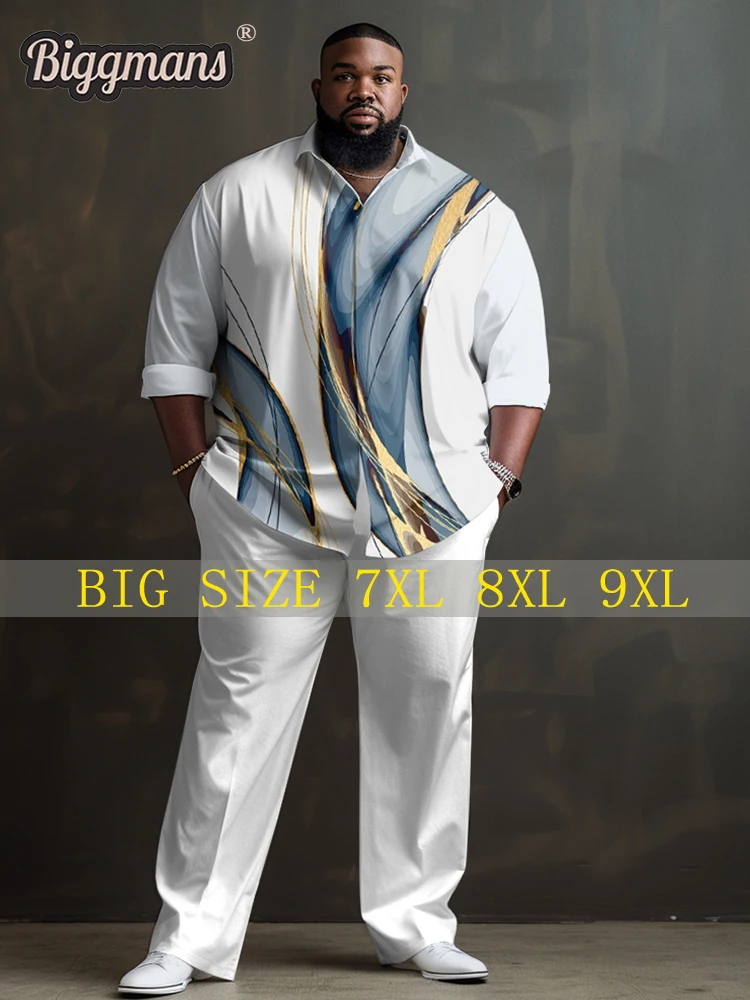 

Biggmans Business White Big And Tall Suit Shirt Top For Summer Men's Clothing Long sleeve Leisure Wedding Man Plus Size