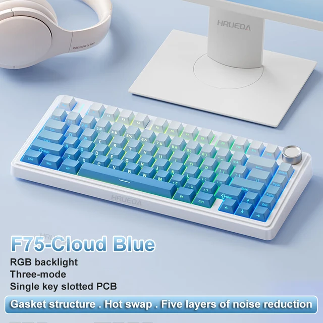 AULA F75 2.4G Wireless/Bluetooth/Wired Gaming Mechanical Keyboard RGB Customized 75% Layout OEM Profile Gasket Structure 10