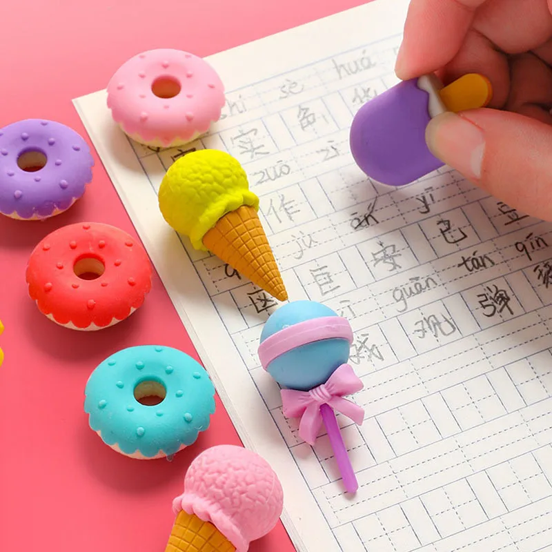 Kawaii Ice Cream Donuts Lollipop Detachable Rubber Eraser for Kids Gift 1Pcs