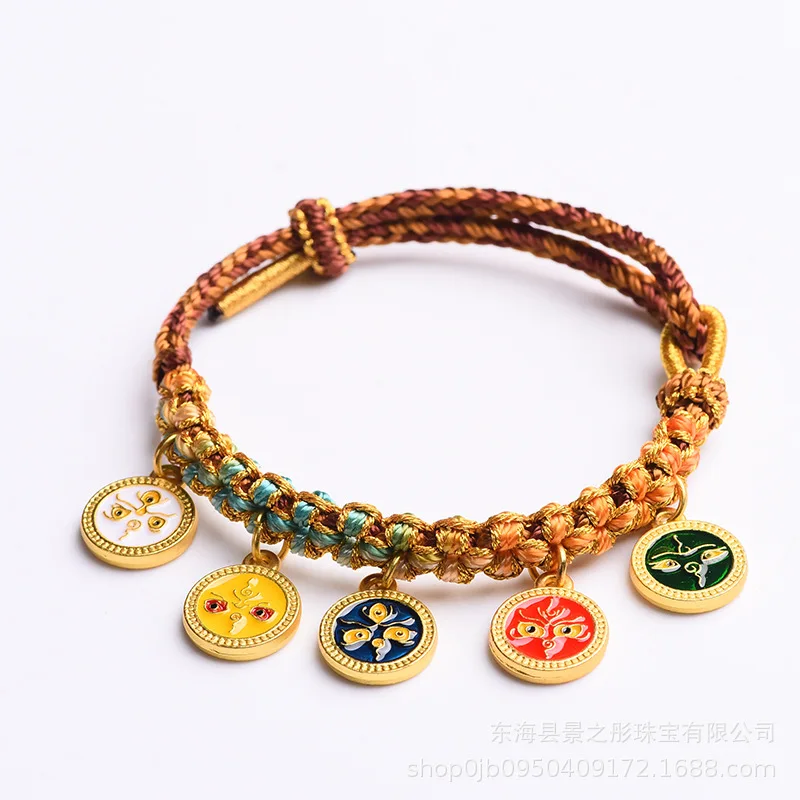 티베트 쇄골 체인 Thangka 손으로 짠 다채로운 로프, 다섯 신의 부 팔찌, 남녀공용, 내추럴 해 민족 스타일 Pe