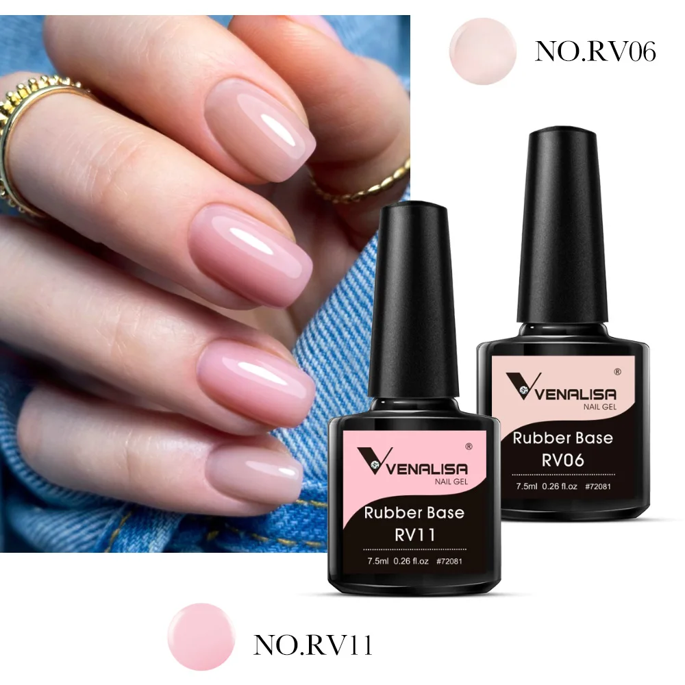 Venalisa Color Rubber Base Coat Jelly Pink Nail Polish 7.5ml Soak Off UV LED Natural Nude Soft Consistency Pastel Nail Manicure 6