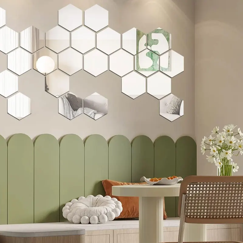 3D Mirror Wall Sticker Hexagon Acrylic Self Adhesive Tile Decals Honey Comb Mirror Decal for Living Room Bedroom DIY Home Decor