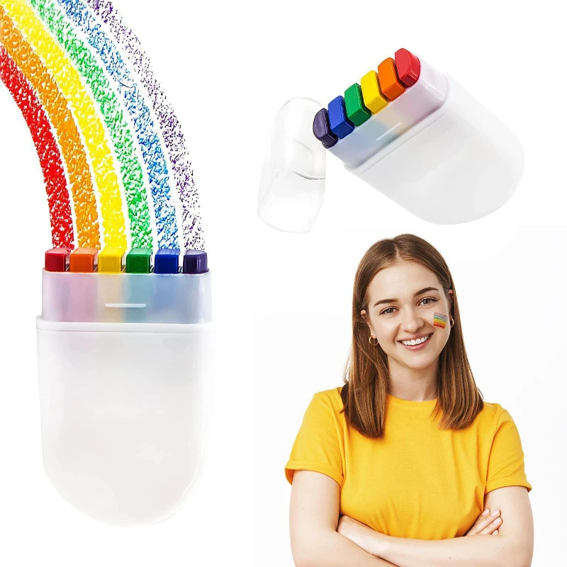 

1 Pc 6 Color Face Painting Crayons Halloween Rainbow Stripes Face Graffiti Crayons Fan Painting Pens Easy To Wash Drawing Toys