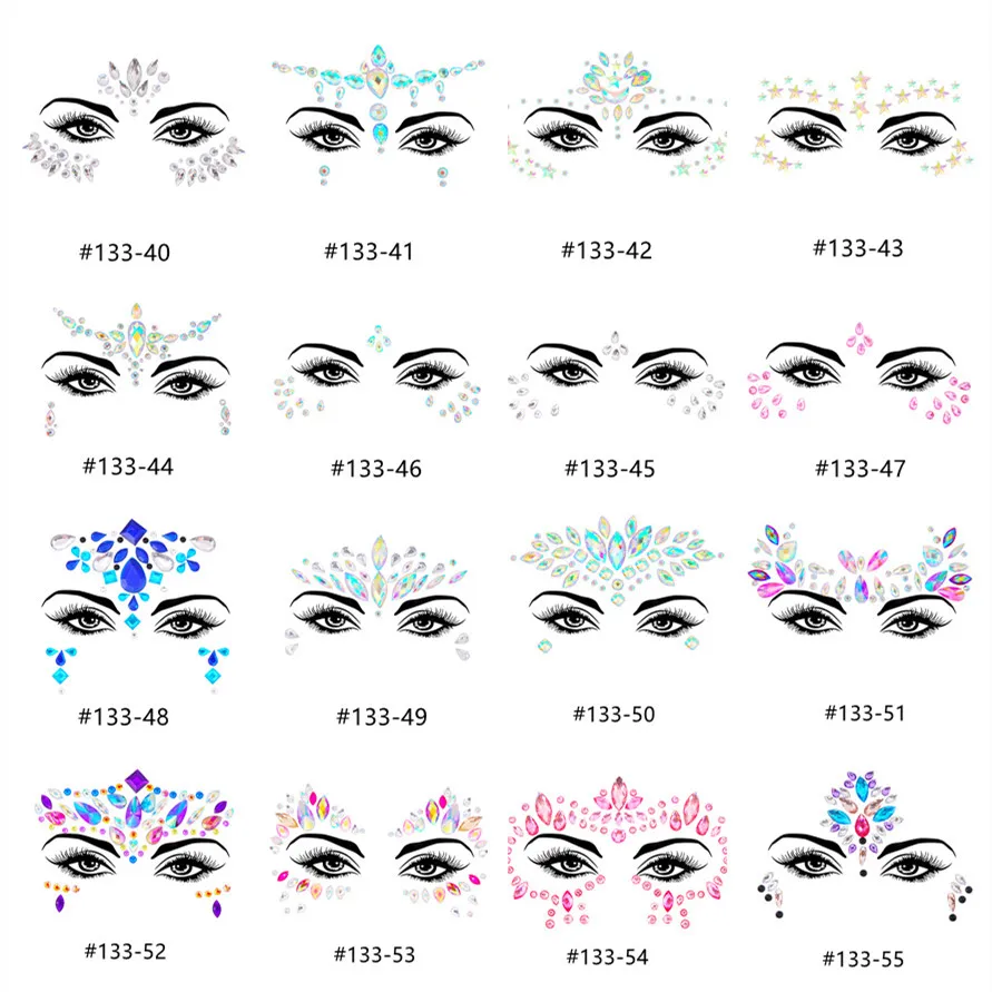 Kawell 6 Pcs Music Festival Face Jewels, Rhinestone Rave Face Gems Glitter,Crystal Birthday Party Festival Face Sticker, Eyes Face Body Temporary Tattoos for