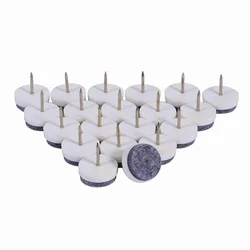 20pcs Non - Slip Round Felt Furniture Pads - White & Brown, 24mm Chair Leg Floor Protectors (White)