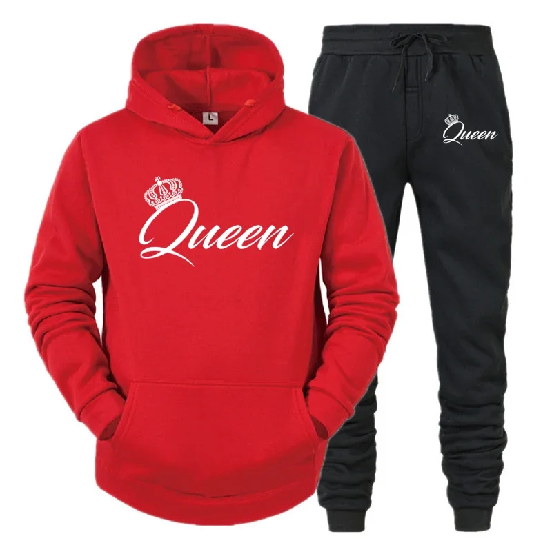 2022 Printed Long Sleeve Hoodies Set Printed Queen King Lover Couple Sweatshirt Plus Size Hoodies Trend Couple Tracksuit S-4xl